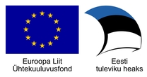 Euroopa Liidu Ühtekuuluvusfondi logo ja Eesti tuleviku heaks logo (Purjekujulise Eesti lipu kujutise all asub tekst «Eesti tuleviku heaks)
