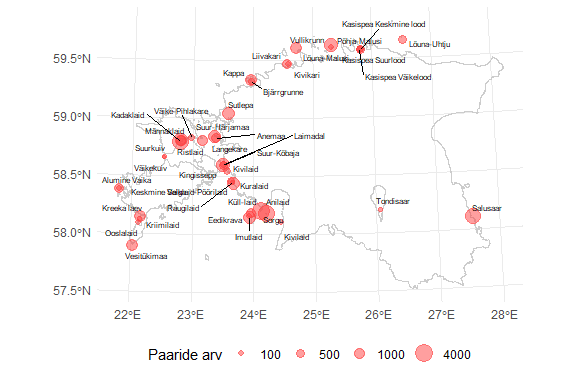 Kormoranide paaride arv