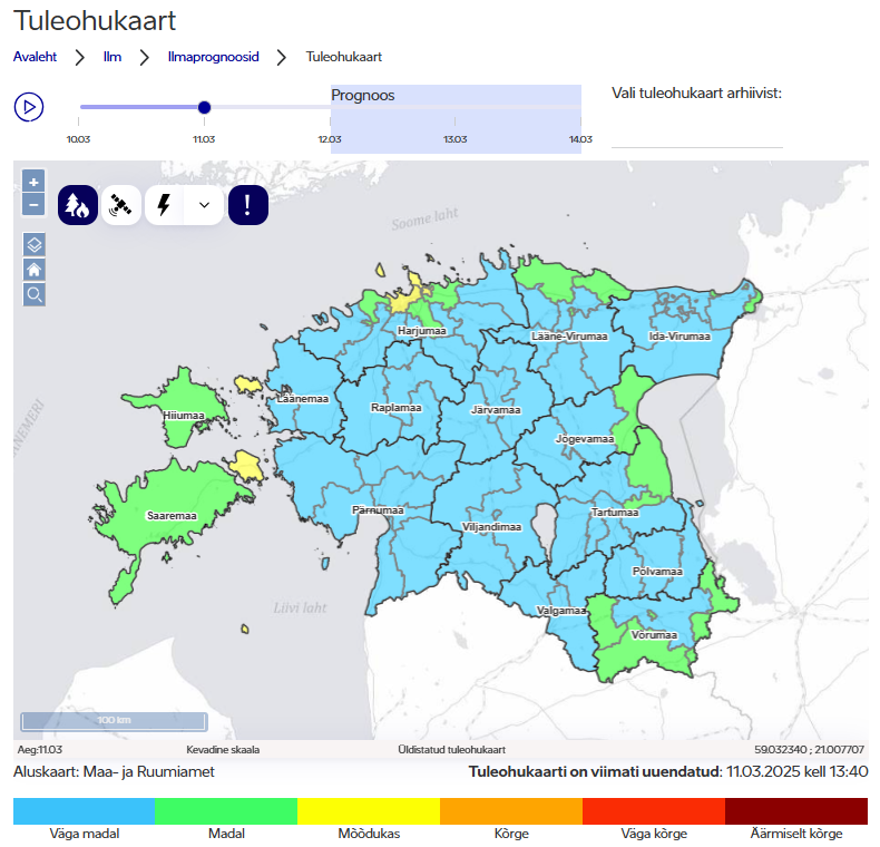 Tuleohukaardi visualiseering Keskkonnaagentuuri kodulehel